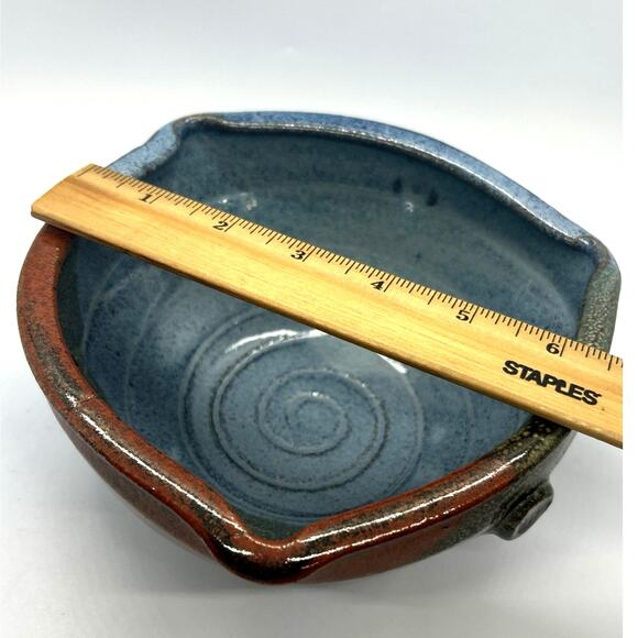 Studio Art Pottery Signed Randi Lile 3 Toned Drip Glaze Blue Brown Rust Dish - Picture 7 of 11